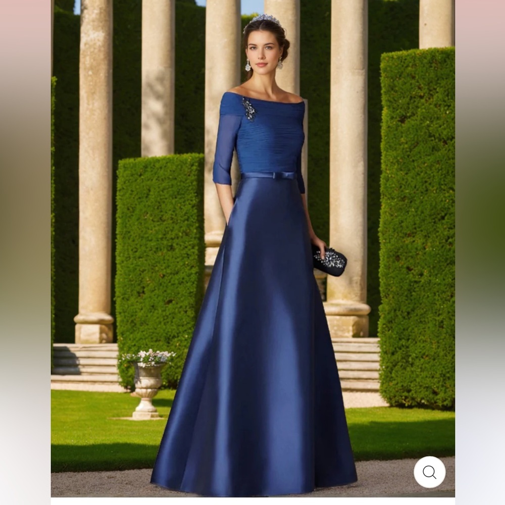 Royal Blue Off-the-Shoulder A-Line Gown